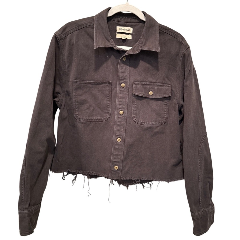 Madewell Easy Fit Denim Jacket Washed Black Thrashed Size Small Oversized Grunge